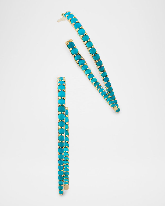 Small Turquoise Front to Back Upside Down Hoop Earrings